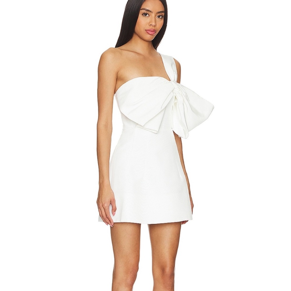 Bardot white bridal bow dress